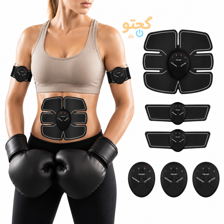 دستگاه عضلهساز، چربیسوز و محرک عضلات EMS مدل Mobile-Gym مجموعه 3 عددی (پد شکم و بازو)