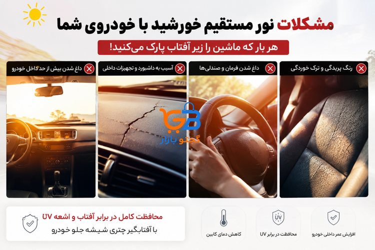 آفتابگیر چتری شیشه جلو خودرو | محافظ UV و کاهش دمای داخل ماشین