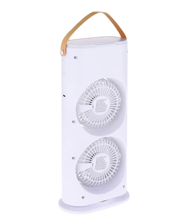 پنکه مهپاش دو فن شارژی رومیزی چرخشی مدل Double-Ended Spray Fan | مهپاش ۳ نازله، نور RGB و چرخش ۹۰ درجه