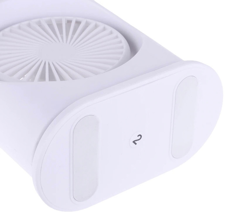 پنکه مهپاش دو فن شارژی رومیزی چرخشی مدل Double-Ended Spray Fan | مهپاش ۳ نازله، نور RGB و چرخش ۹۰ درجه