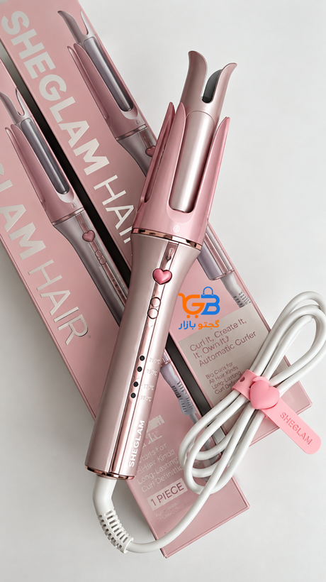 کرلی و فرکننده مو اتوماتیک چرخشی شیگلم اصل SHEGLAM صورتی قلبی مدل Cupid’s Charm One-Touch Instant Curler | سایز 19، 25 و 32 میلیمتر
