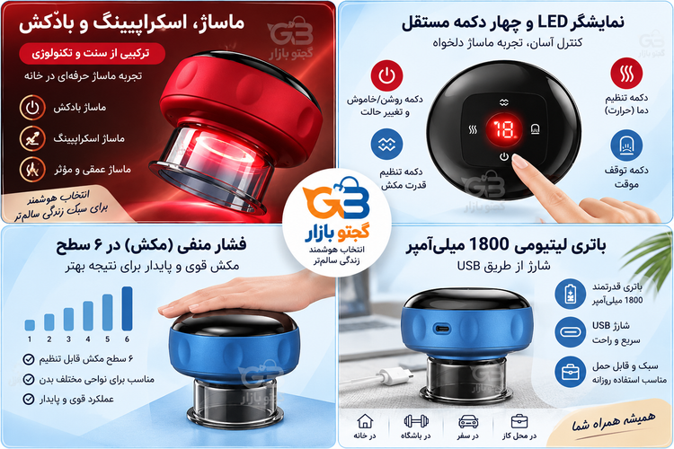 بادکش برقی هوشمند و ماساژور ضد سلولیت گرم مدل S99 | مکش قابل تنظیم
