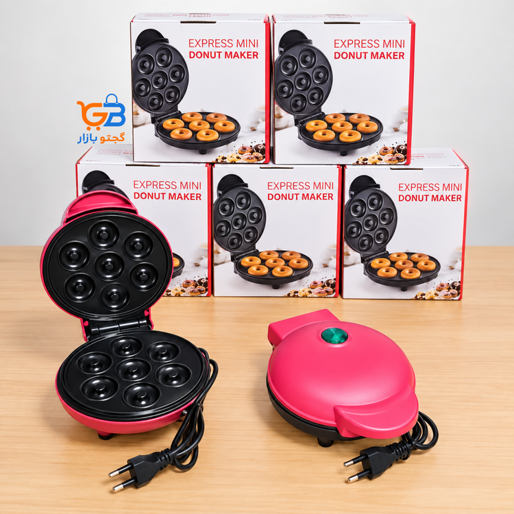 مینی دوناتساز برقی ۷ عددی مدل JP-555 | دستگاه دونات خانگی با صفحات نچسب