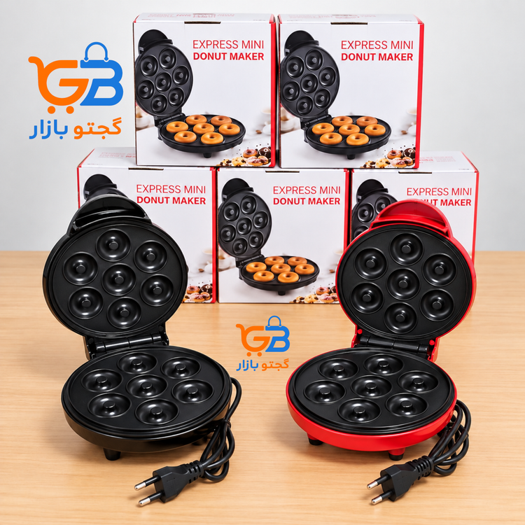 مینی دوناتساز برقی ۷ عددی مدل JP-555 | دستگاه دونات خانگی با صفحات نچسب